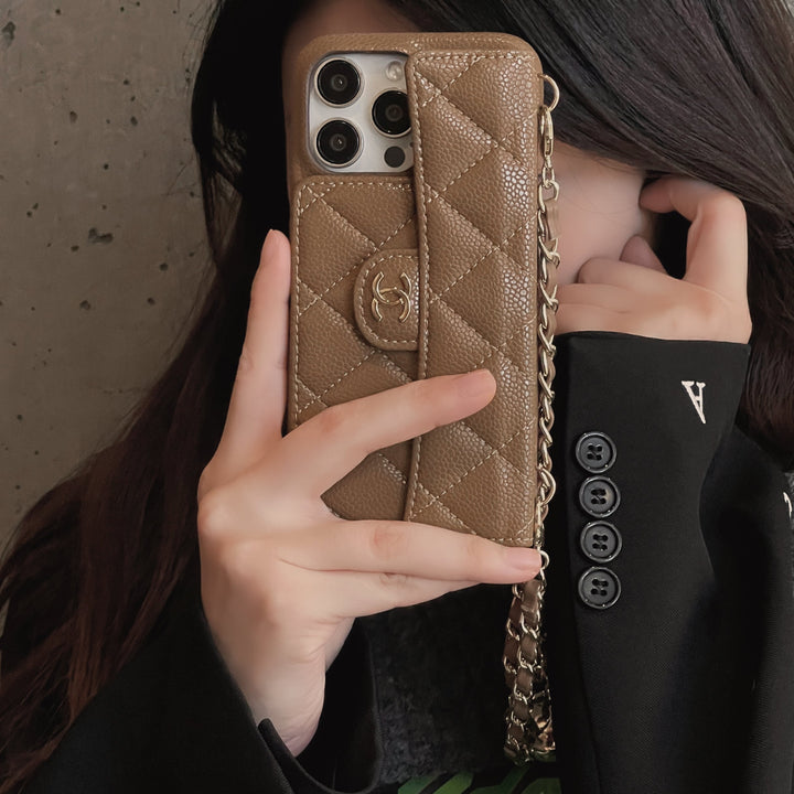 Premium Quilted Leather Crossbody Wallet Case for iPhone 12 - 17 Series
