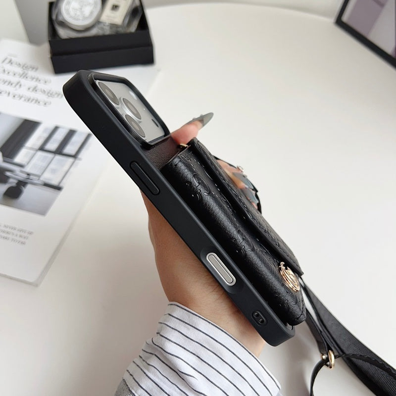 Luxury Plain Leather Crossbody Wallet Case For iPhone 12-17