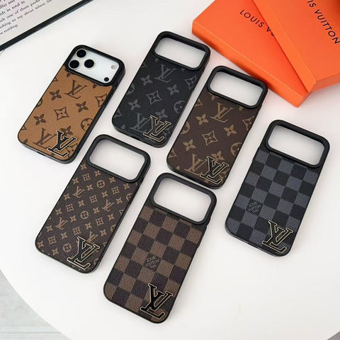 Luxury Brand Leather with Black Logo Phone Case for iPhone Duo/18-13