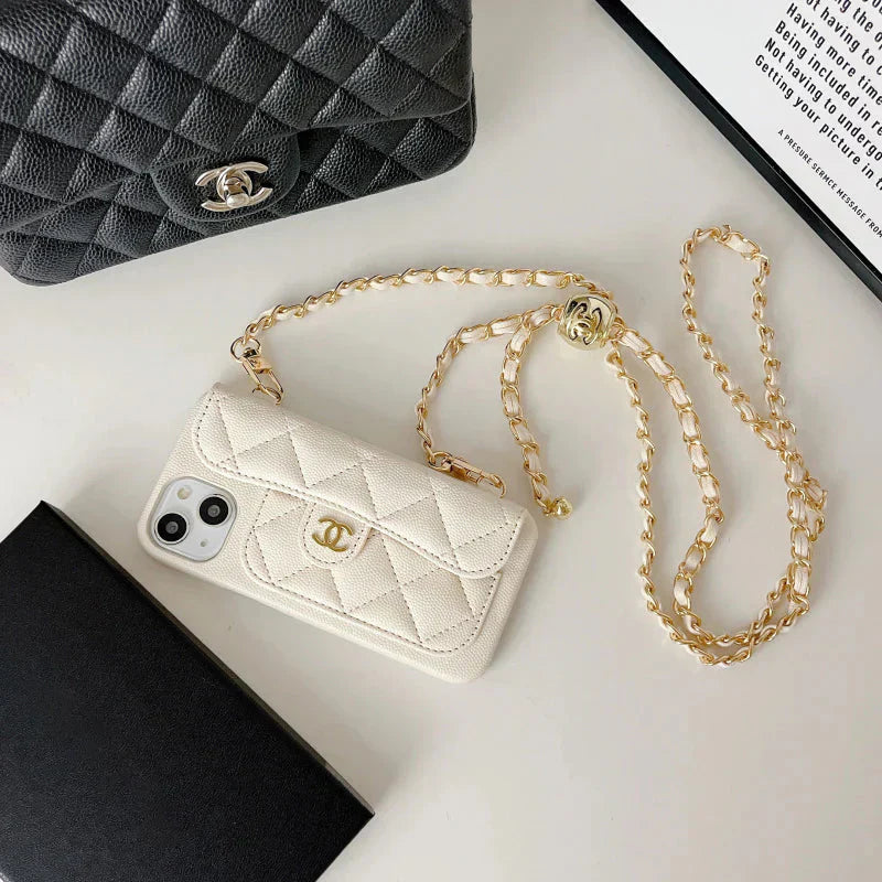 Premium Quilted Leather Crossbody Wallet Case for iPhone 12 - 17 Series