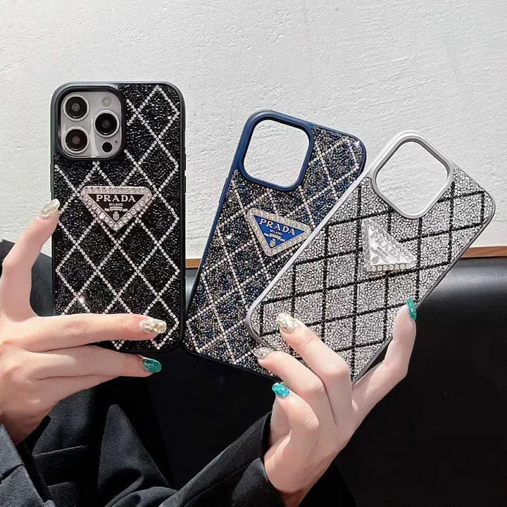 Prada Phone Case with Sparkling Rhinestones For iPhone 17/ 16 / 15 / 14