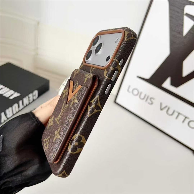 Lv Leather Card Holder Phone Case For iPhone 12-17