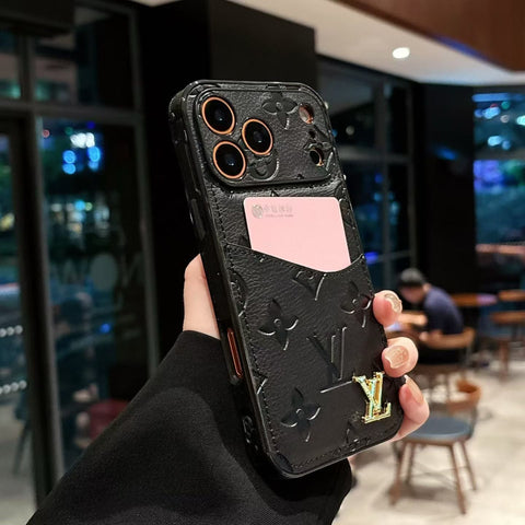 Lv Luxury Phone Case With Card Holder For iPhone 17/ 16 / 15 / 14