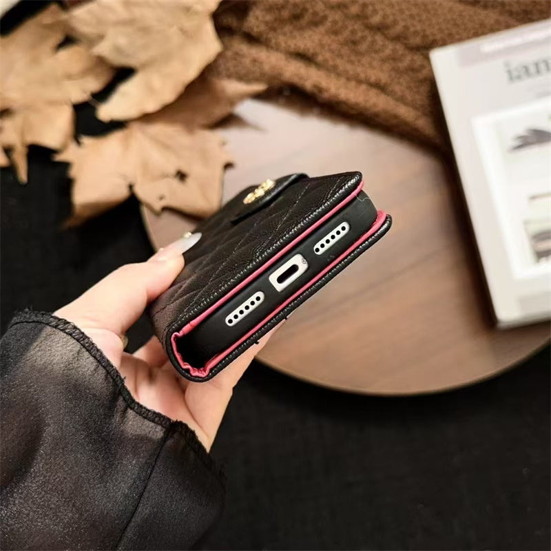 Premium Chanel Leather Wallet Leather Crossbody Bag Apple iPhone Case