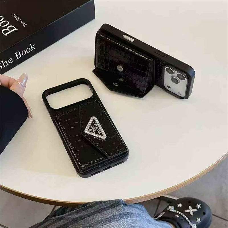 Elegant Prada Apple Phone Case with Card Holder For iPhone 12-17