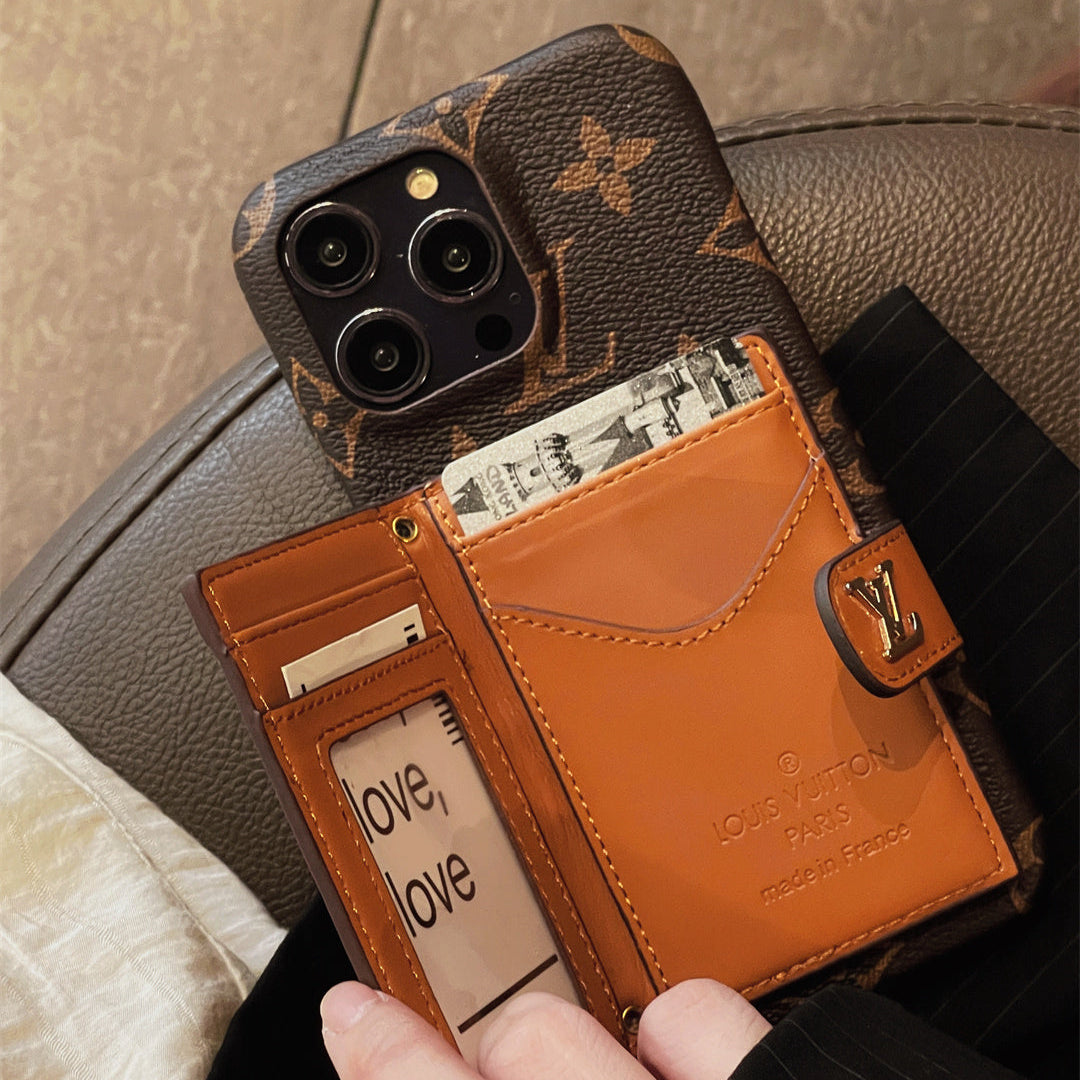Canvas Leather Wallet Card Holder Crossbody iPhone Case