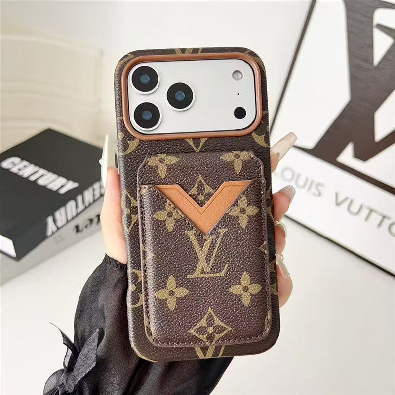 Lv Leather Card Holder Phone Case For iPhone 12-17