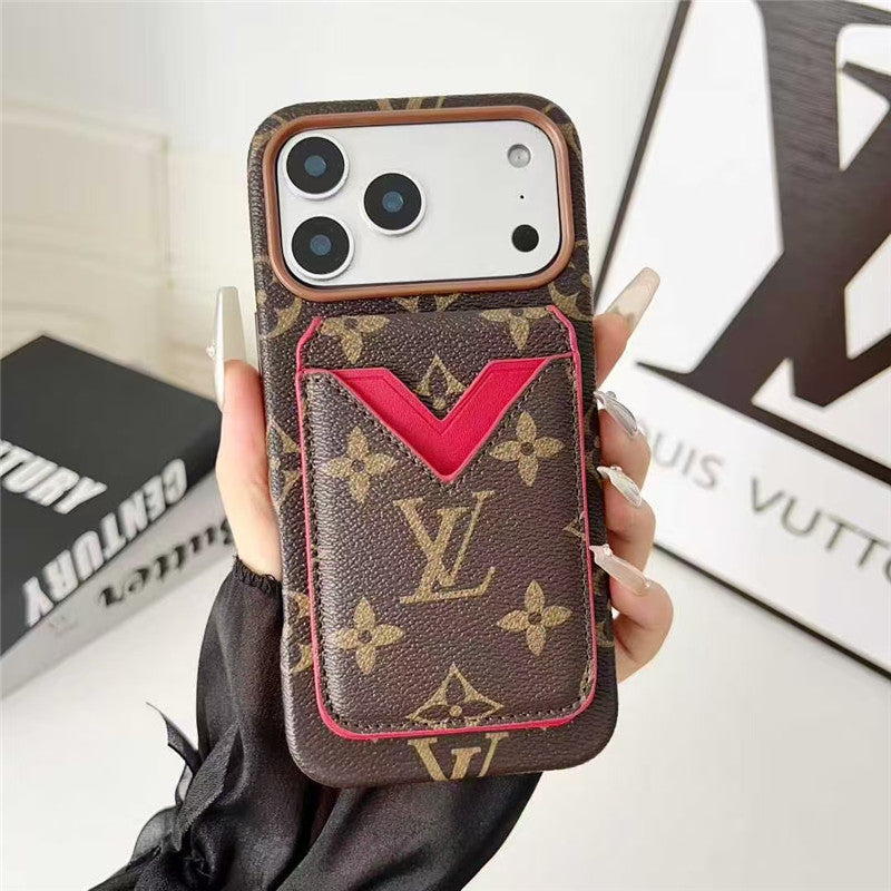 Lv Leather Card Holder Phone Case For iPhone 12-17