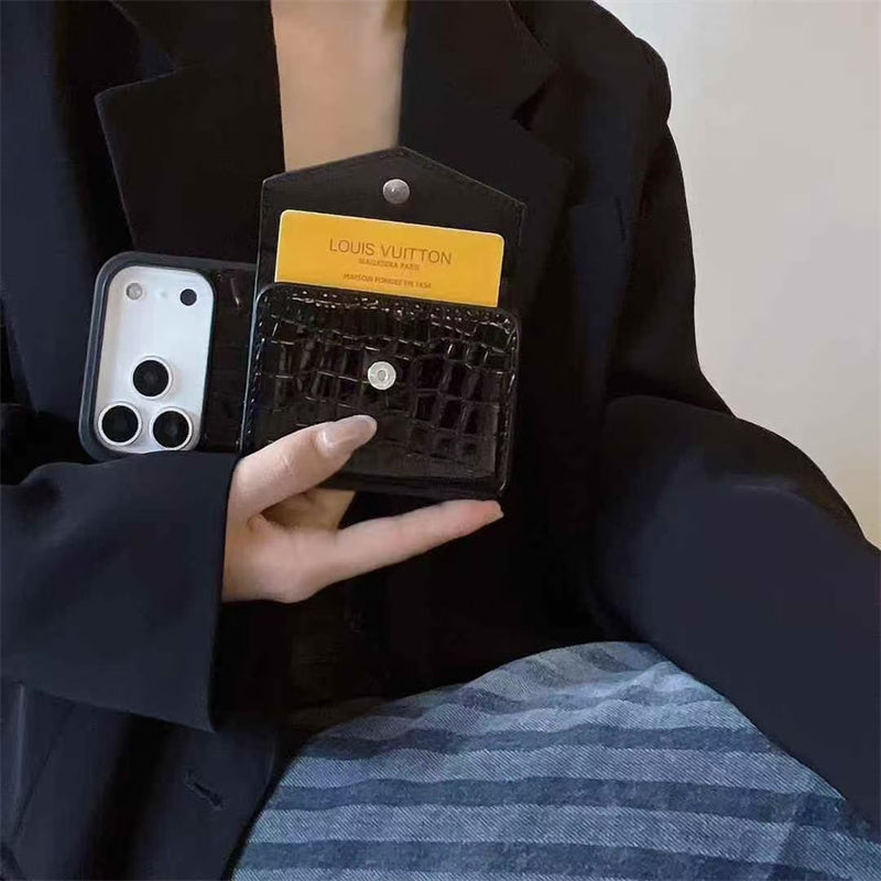 Elegant Prada Apple Phone Case with Card Holder For iPhone 12-17