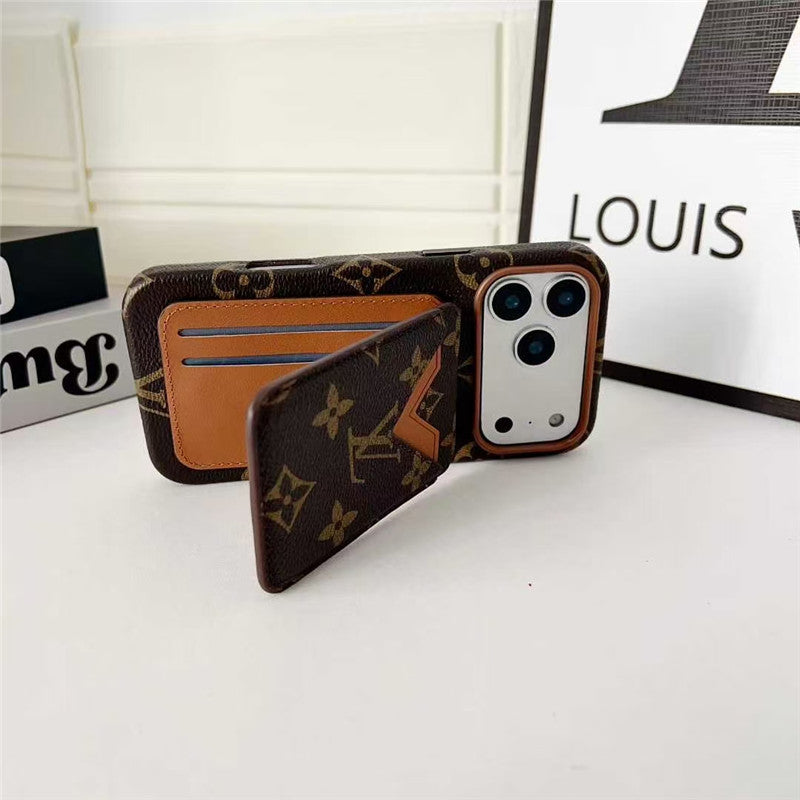 Lv Leather Card Holder Phone Case For iPhone 12-17