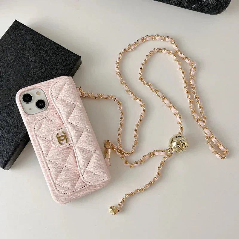 Premium Quilted Leather Crossbody Wallet Case for iPhone 12 - 17 Series