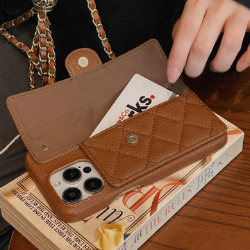 Premium Quilted Leather Crossbody Wallet Case for iPhone 12 - 17 Series