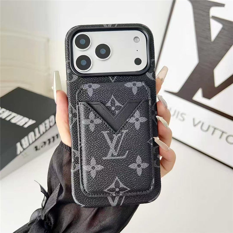 Lv Leather Card Holder Phone Case For iPhone 12-17