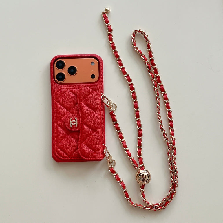 Premium Quilted Leather Crossbody Wallet Case for iPhone 12 - 17 Series