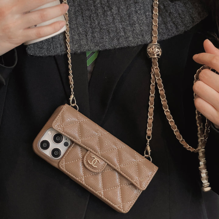 Premium Quilted Leather Crossbody Wallet Case for iPhone 12 - 17 Series