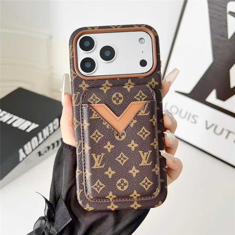 Lv Leather Card Holder Phone Case For iPhone 12-17