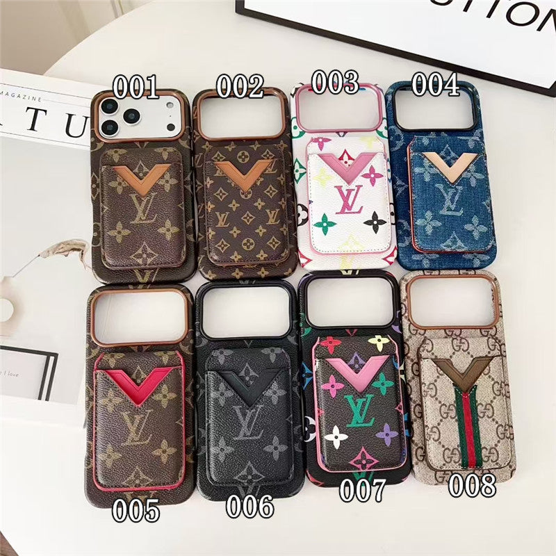 Lv Leather Card Holder Phone Case For iPhone 12-17