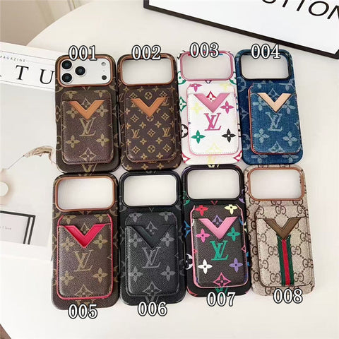 Lv Leather Card Holder Phone Case For iPhone 12-17