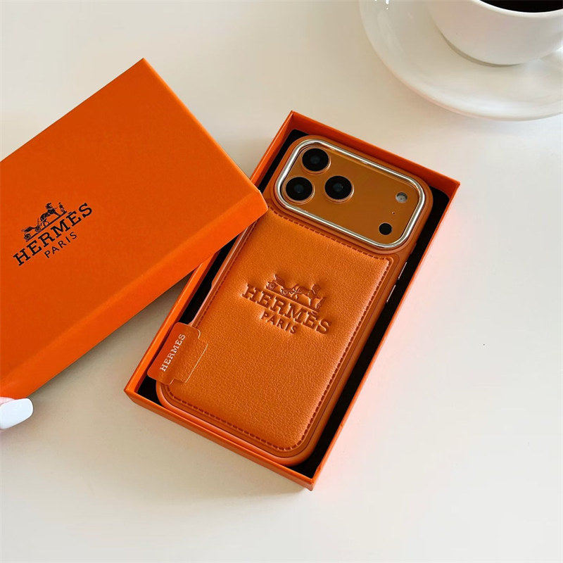 Premium Leather Hermes Style Case for iPhone 12 - 17 Series