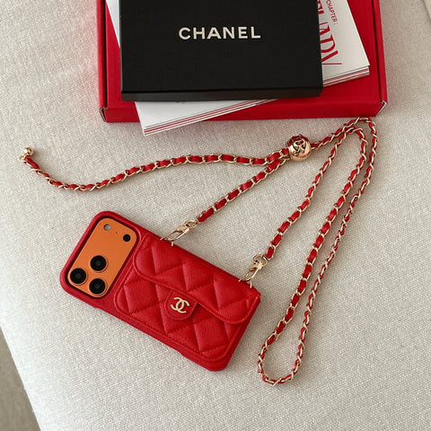 Premium Quilted Leather Crossbody Wallet Case for iPhone 12 - 17 Series