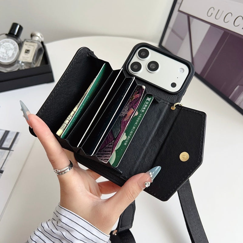 Luxury Plain Leather Crossbody Wallet Case For iPhone 12-17