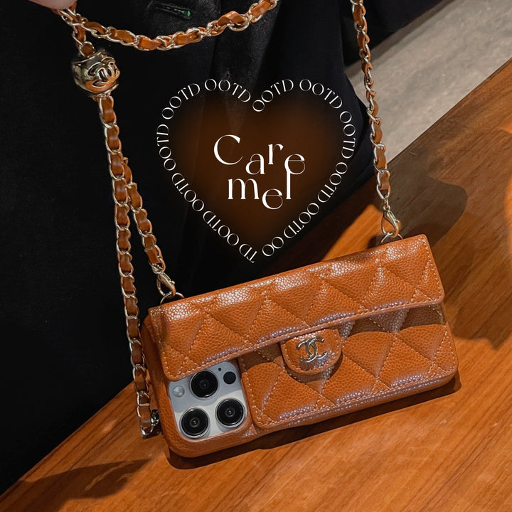 Premium Quilted Leather Crossbody Wallet Case for iPhone 12 - 17 Series