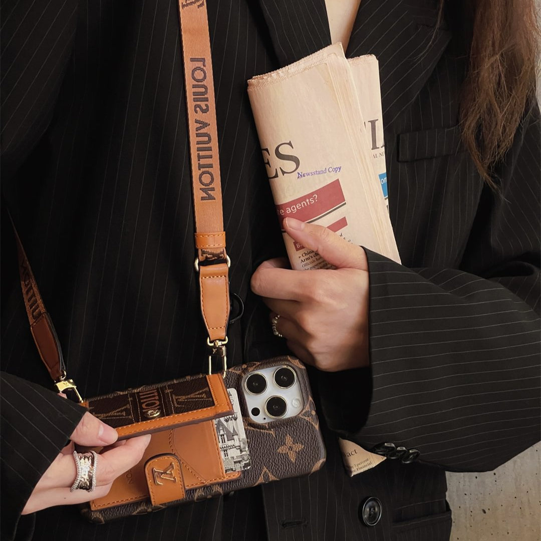 Canvas Leather Wallet Card Holder Crossbody iPhone Case