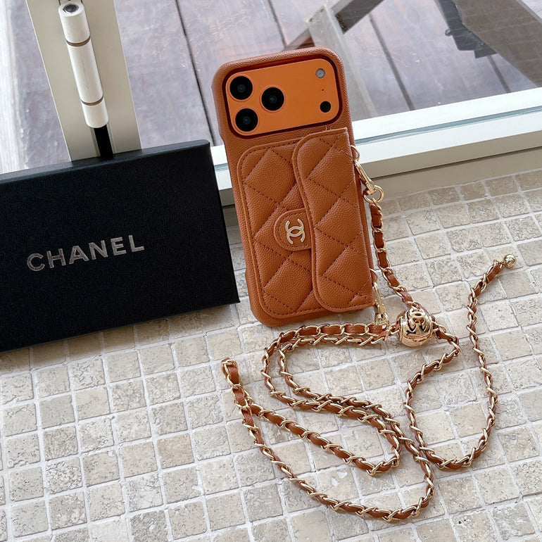 Premium Quilted Leather Crossbody Wallet Case for iPhone 12 - 17 Series