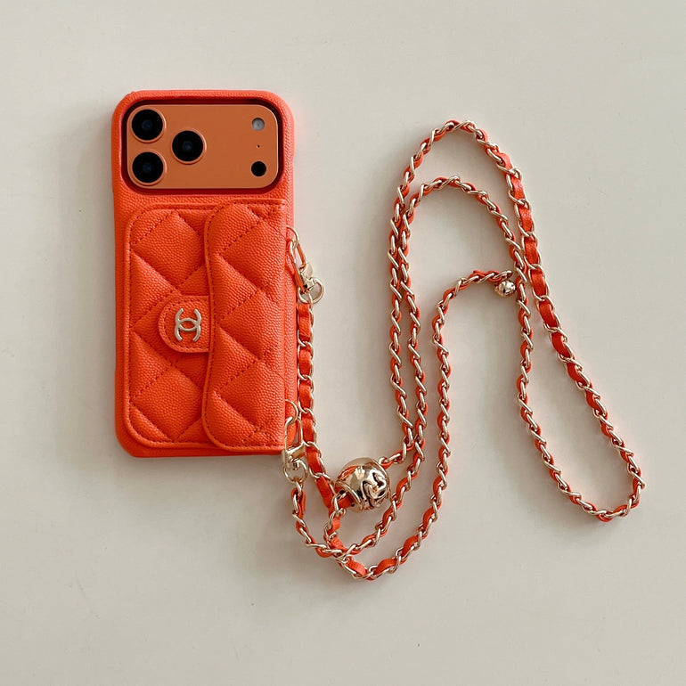 Premium Quilted Leather Crossbody Wallet Case for iPhone 12 - 17 Series