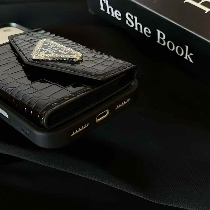 Elegant Prada Apple Phone Case with Card Holder For iPhone 12-17