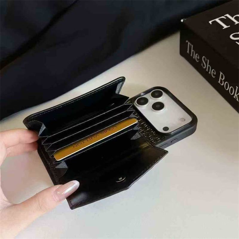 Elegant Prada Apple Phone Case with Card Holder For iPhone 12-17