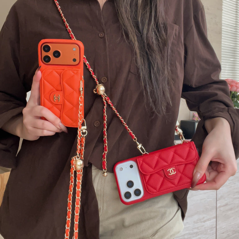 Premium Quilted Leather Crossbody Wallet Case for iPhone 12 - 17 Series