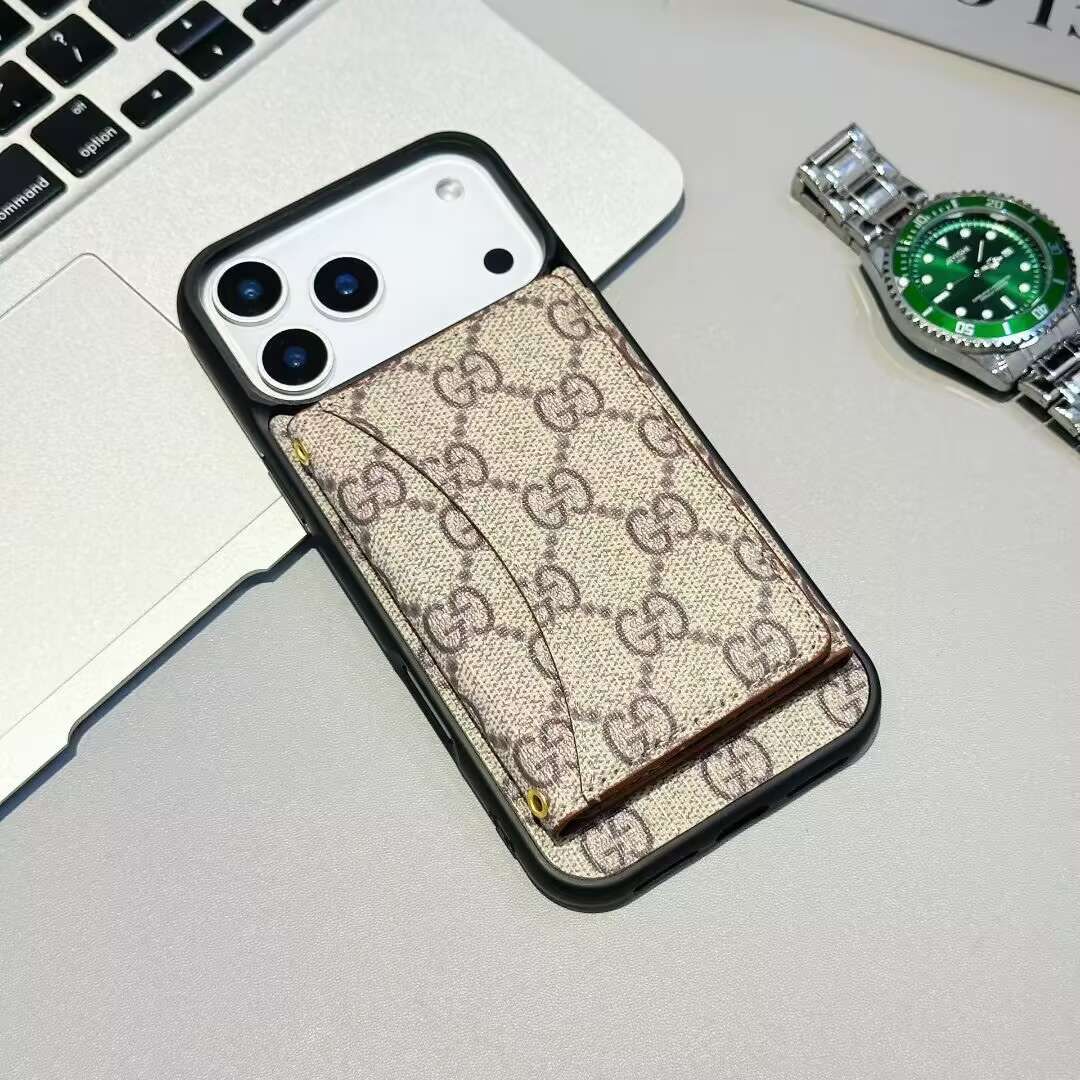 Luxury Card Holder Wallet LV Style Phone Case for iPhone 17/ 16/ 15/ 14