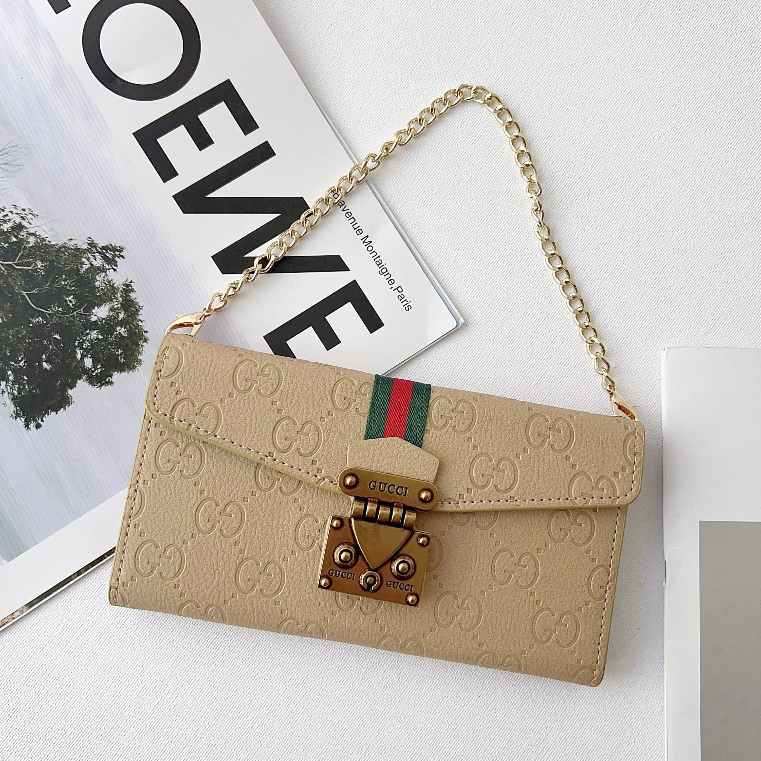 Luxury brand Plain Leather Crossbody Wallet Case For iPhone 12-17