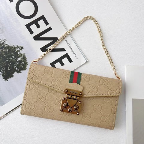 Luxury brand Plain Leather Crossbody Wallet Case For iPhone 12-17