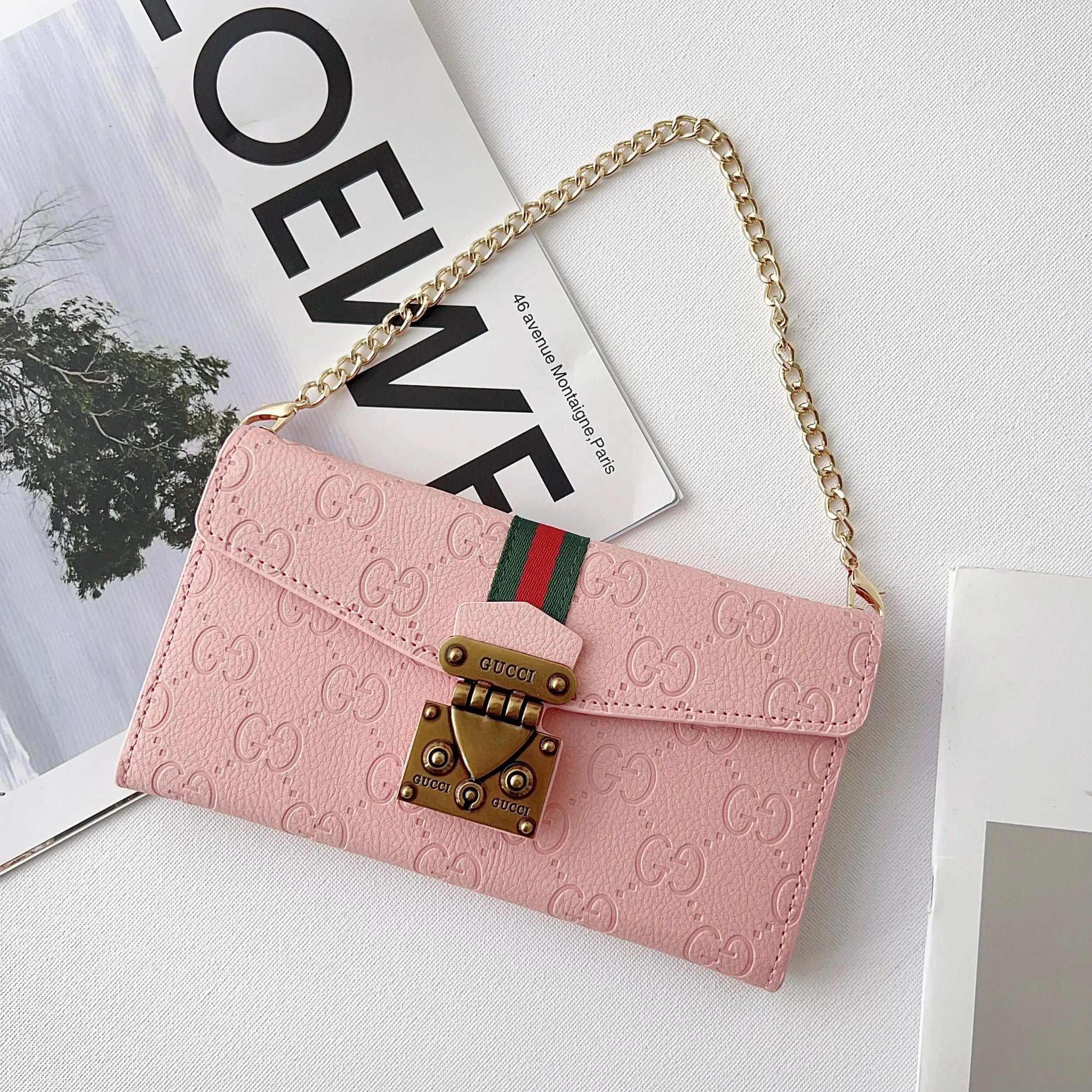 Luxury brand Plain Leather Crossbody Wallet Case For iPhone 12-17