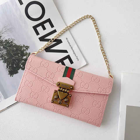 Luxury brand Plain Leather Crossbody Wallet Case For iPhone 12-17