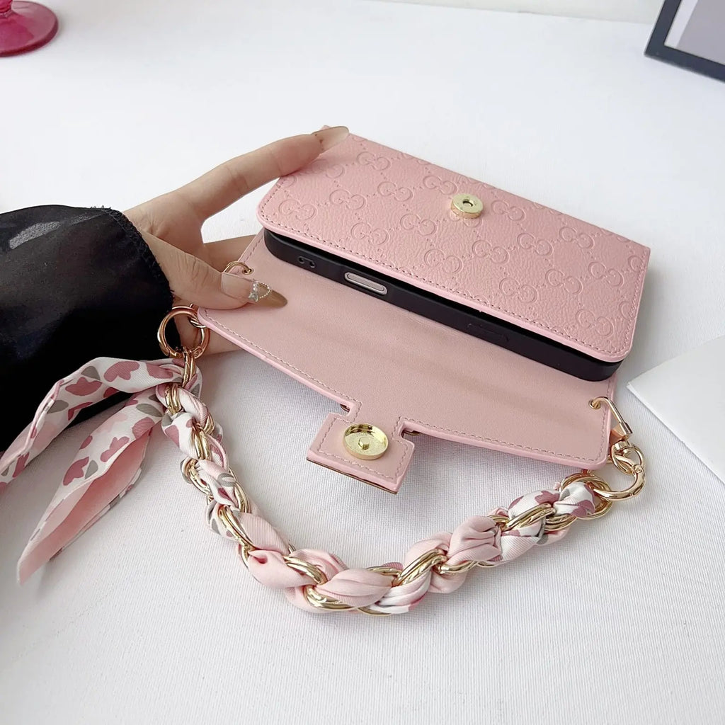 Luxury brand Plain Leather Crossbody Wallet Case For iPhone 12-17