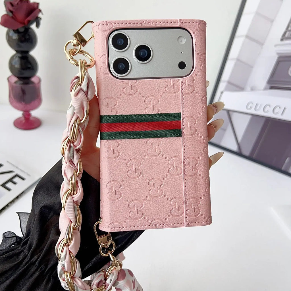 Luxury brand Plain Leather Crossbody Wallet Case For iPhone 12-17