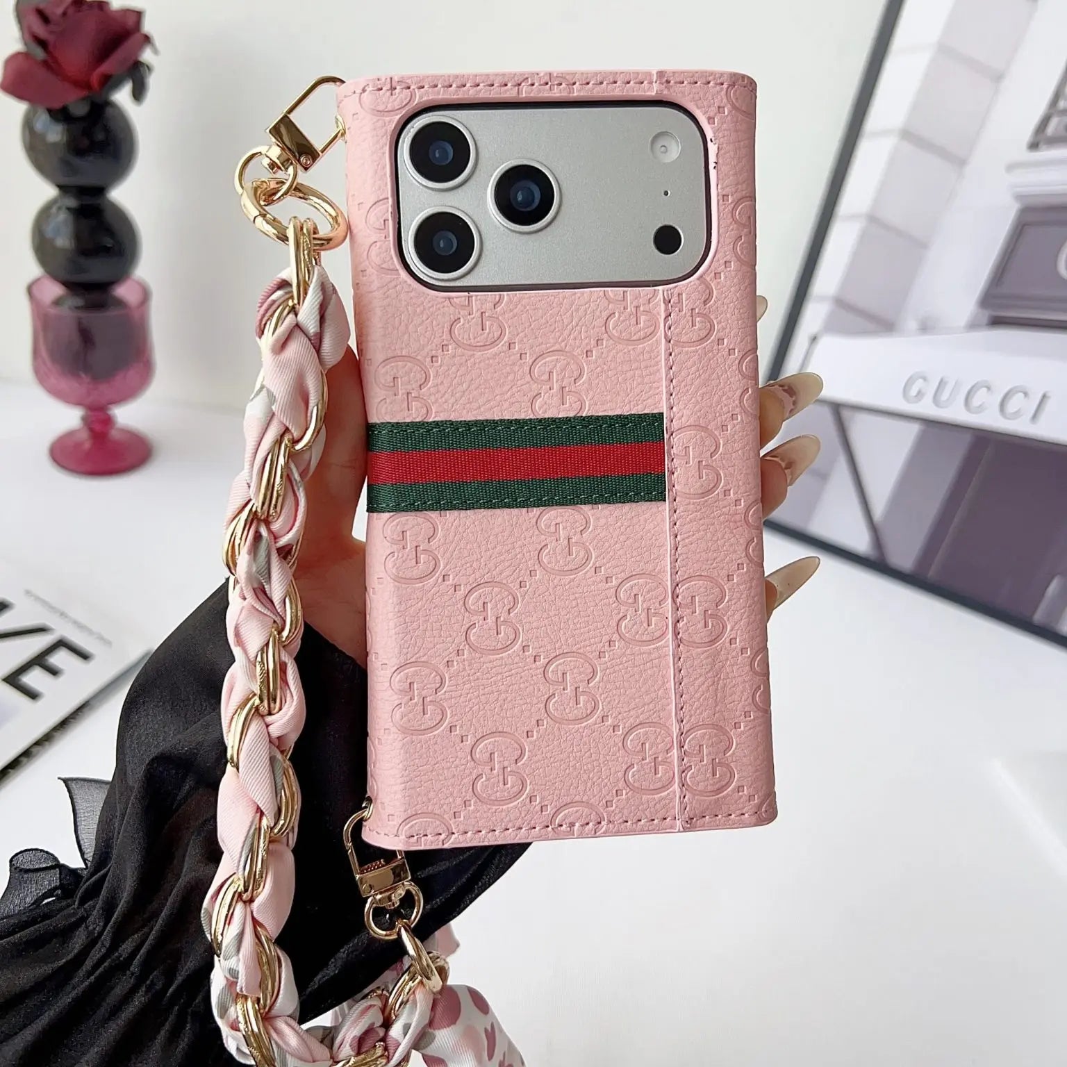 Luxury brand Plain Leather Crossbody Wallet Case For iPhone 12-17