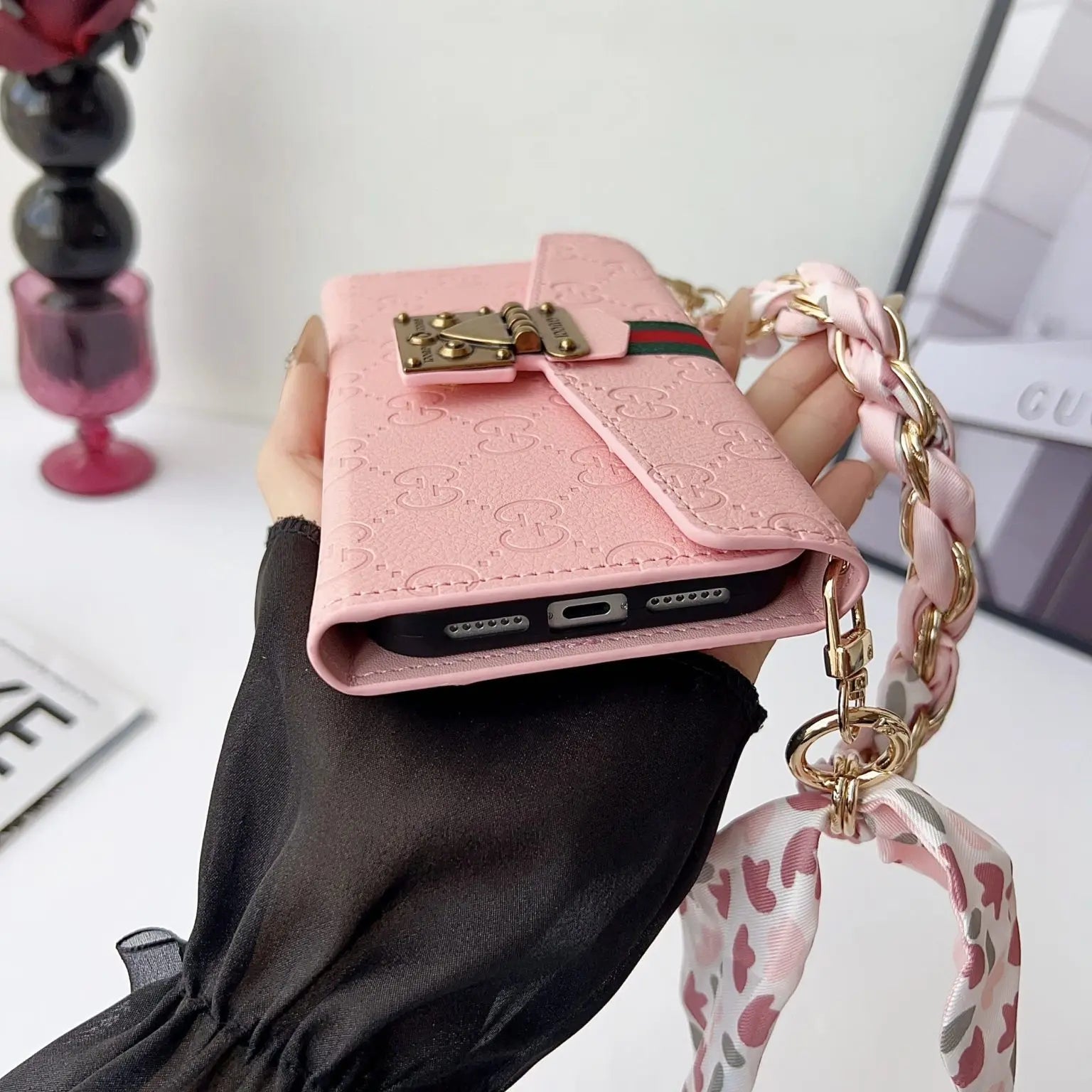 Luxury brand Plain Leather Crossbody Wallet Case For iPhone 12-17