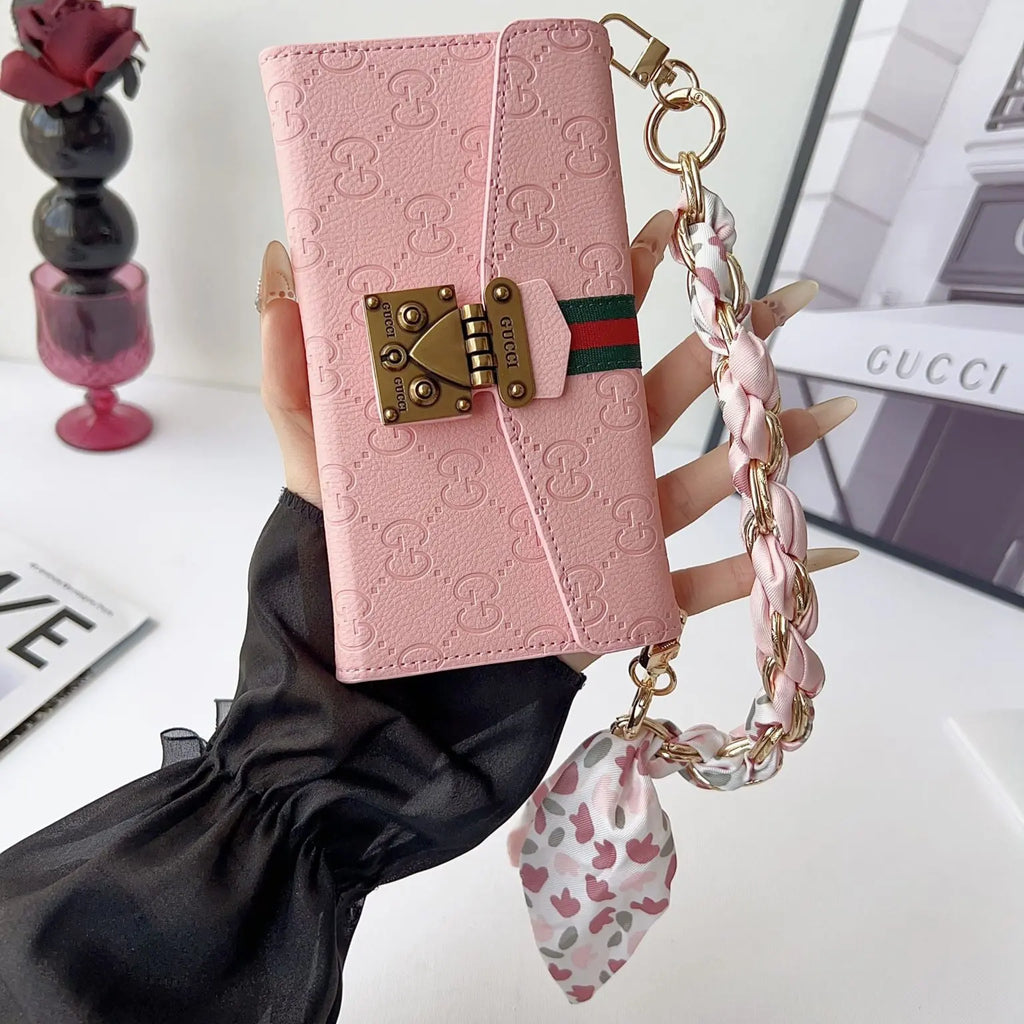 Luxury brand Plain Leather Crossbody Wallet Case For iPhone 12-17