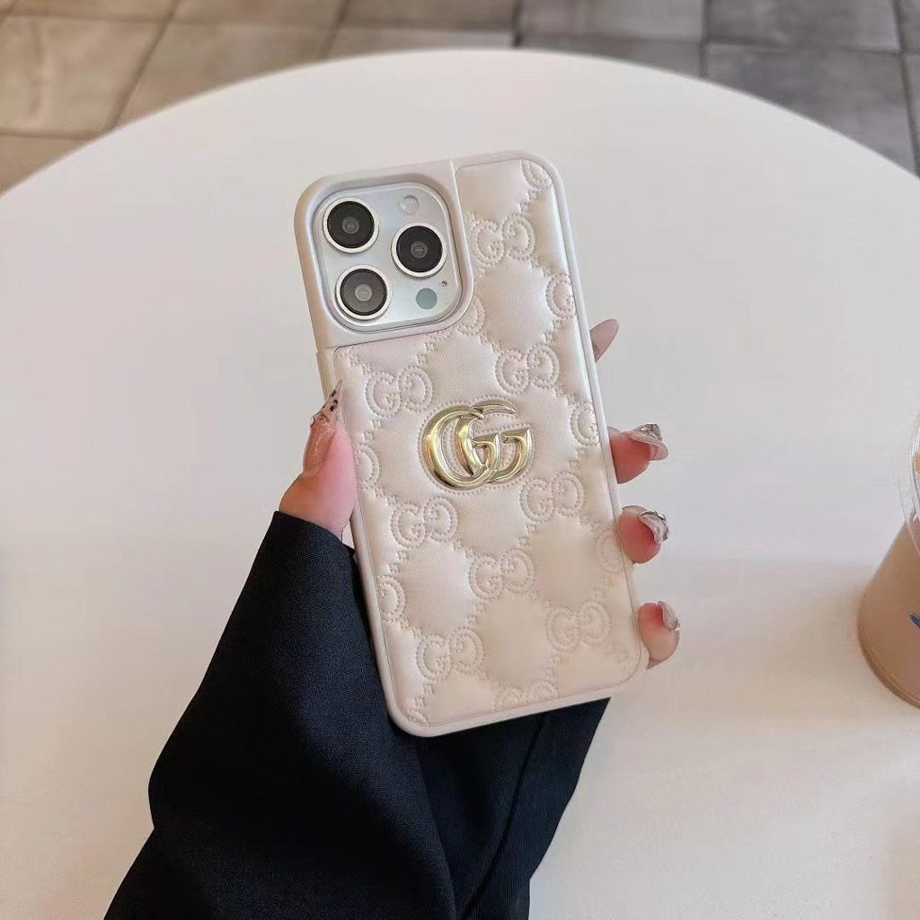 Luxury Stamped Leather iPhone Case for 13-17