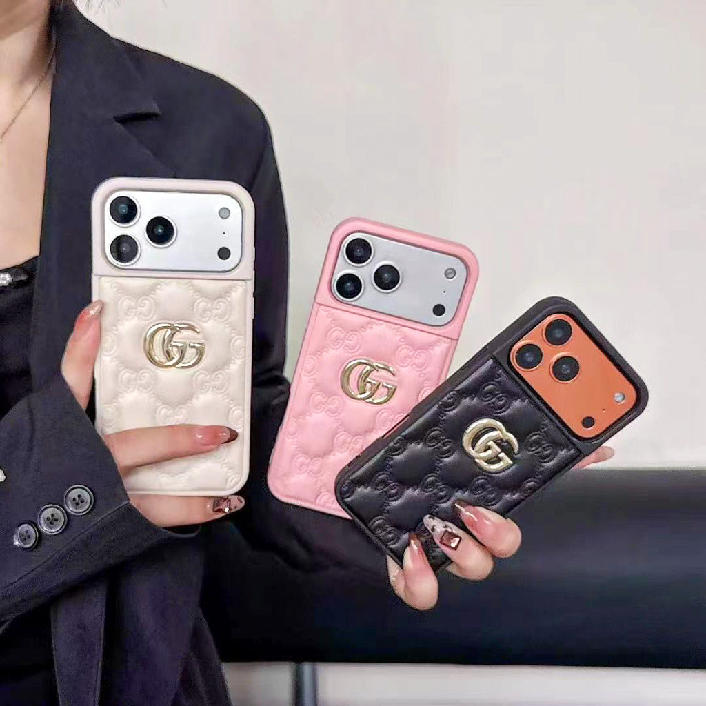 Luxury Stamped Leather iPhone Case for 13-17