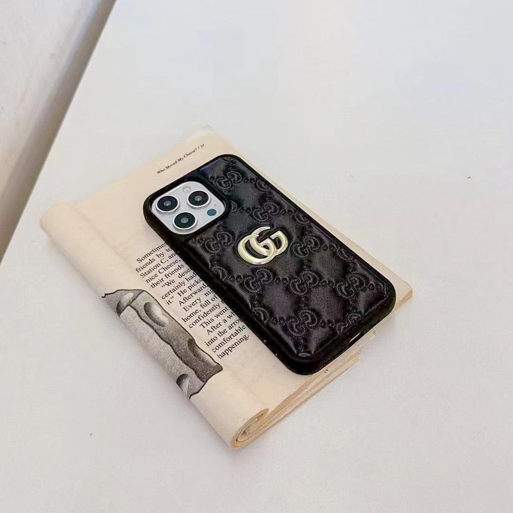 Luxury Stamped Leather iPhone Case for 13-17
