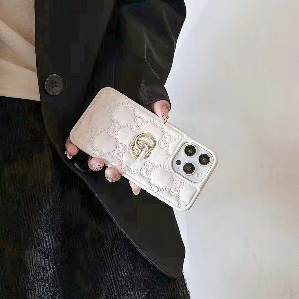 Luxury Stamped Leather iPhone Case for 13-17