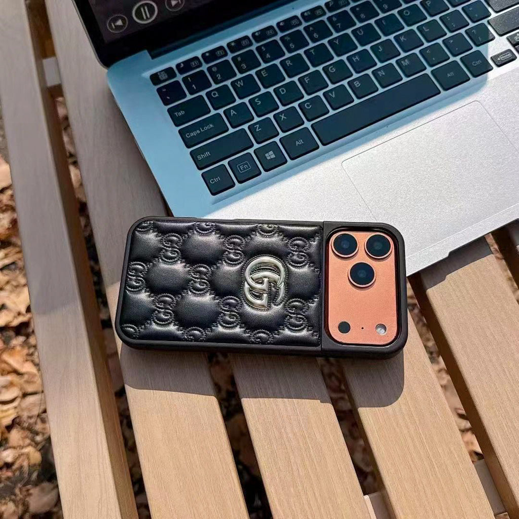Luxury Stamped Leather iPhone Case for 13-17