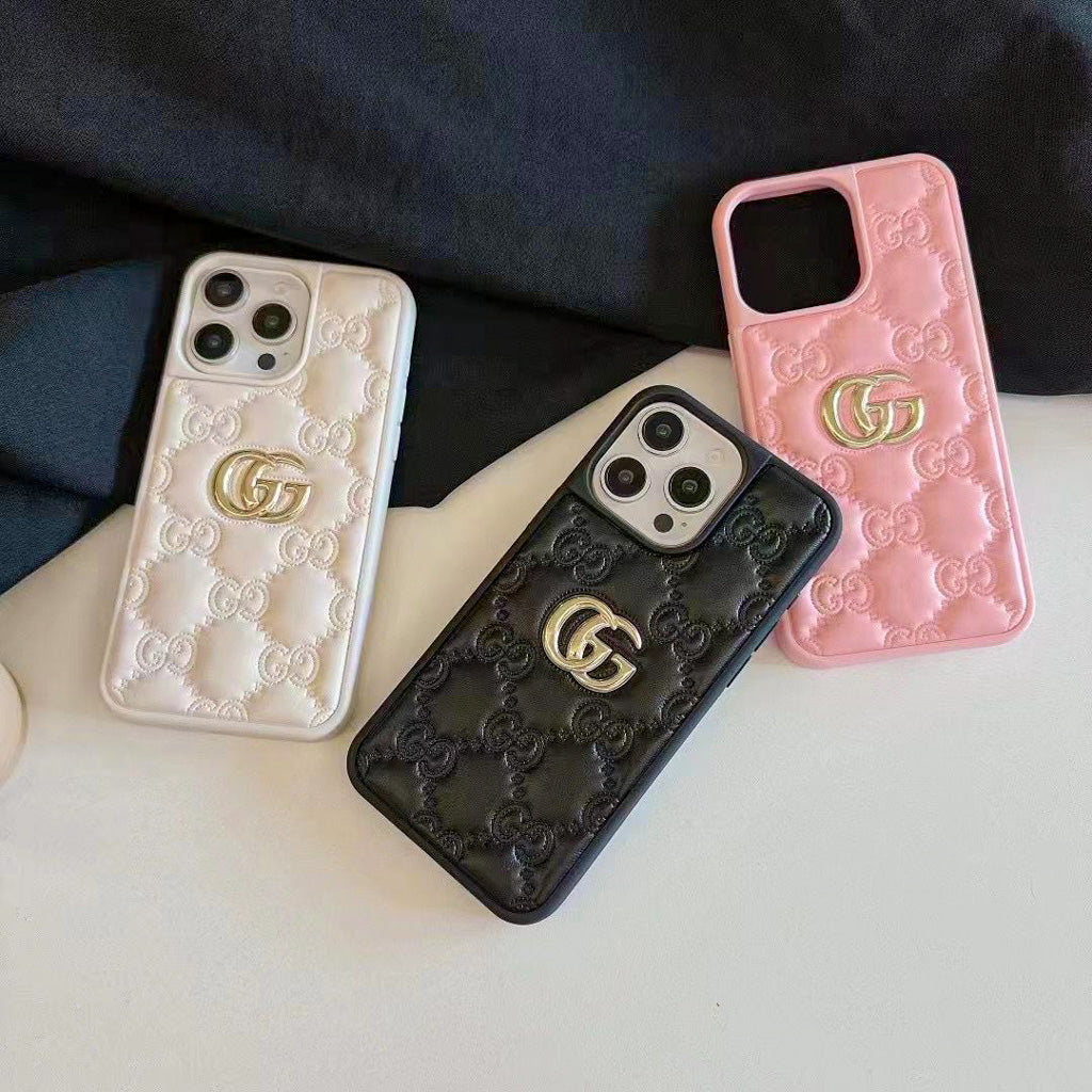 Luxury Stamped Leather iPhone Case for 13-17