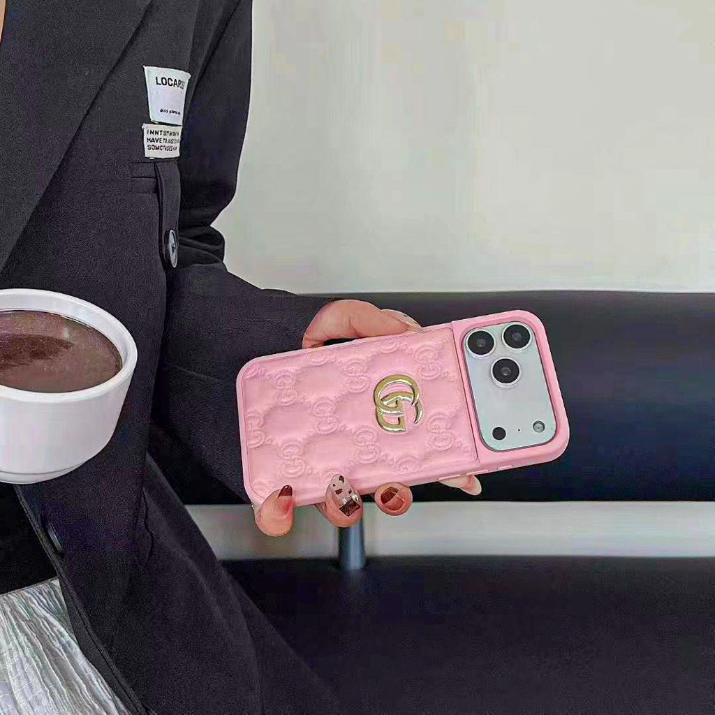 Luxury Stamped Leather iPhone Case for 13-17