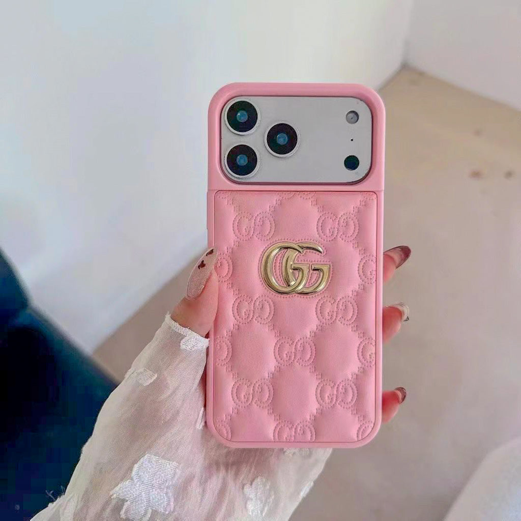 Luxury Stamped Leather iPhone Case for 13-17